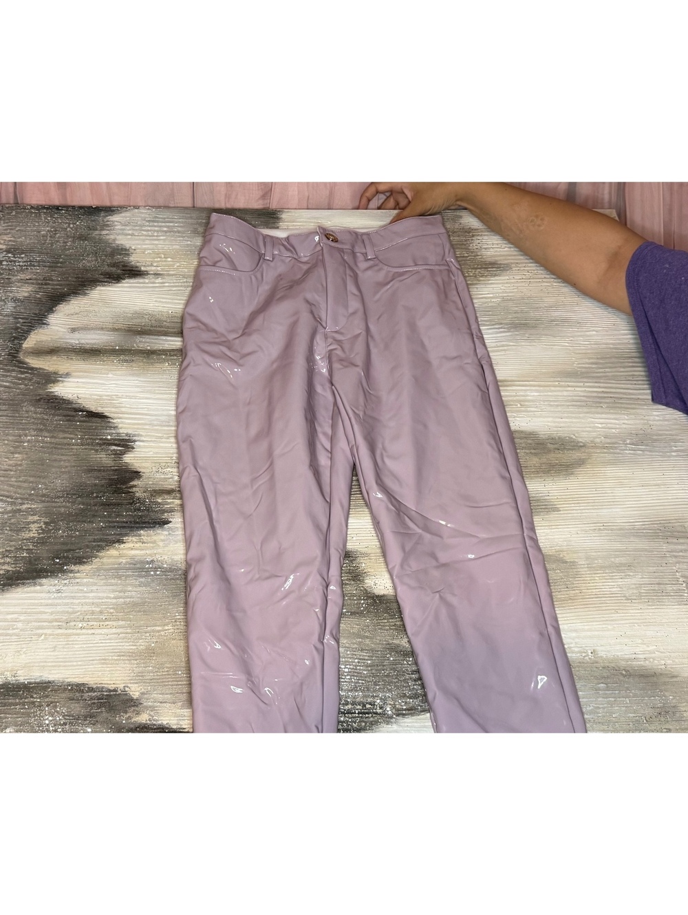 Lavender Shiny Pleather Skinny Pants